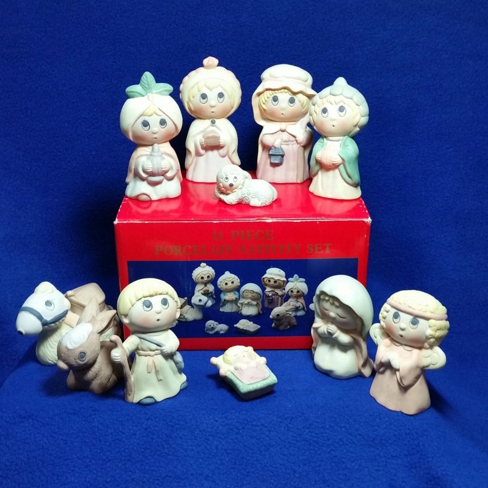 Impulse Giftware 1992 Big Eye Figurine Nativity Set 80112 11 pc Set  In Box
